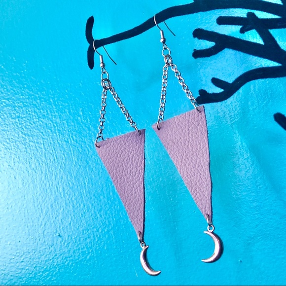 Moons 🌙 & Grey Leather Earrings - Picture 3 of 3